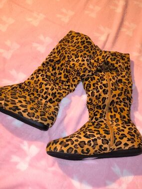 Abella Leopard Print Girls' Mid-Calf Boots in Brown and Black